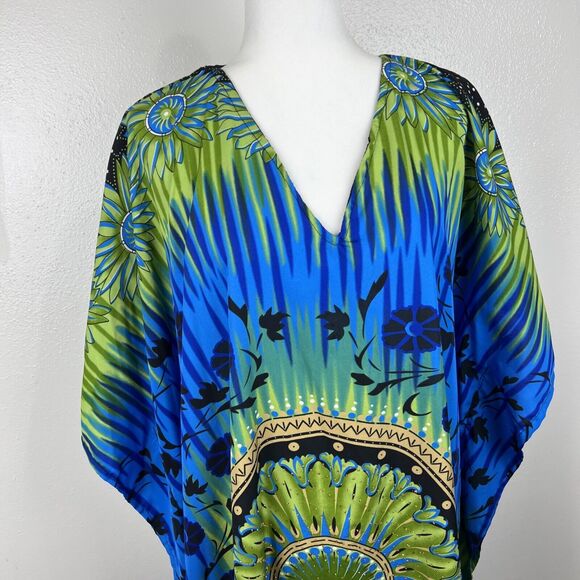 Sante Classics Mumu Dress Women One Size Green Embellished Maxi Lounge Bedroom - Picture 6 of 12